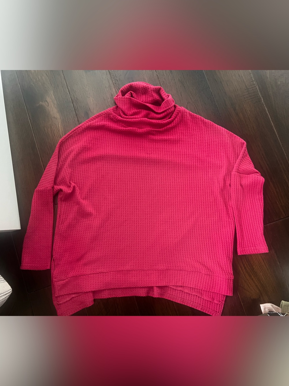 Cozy Women's Pink Turtleneck batwing sleeve  Waffle Knit Top